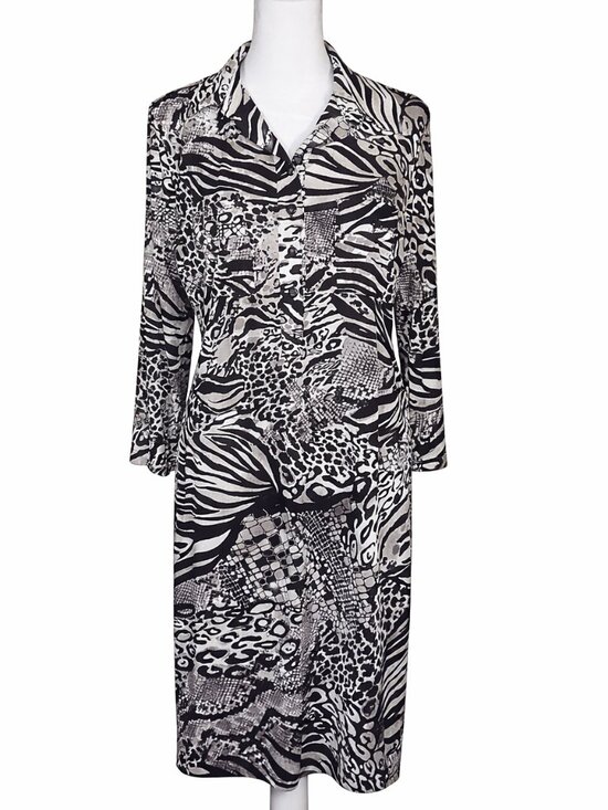 Carole Little Dresses & Skirts - Vintage 90s Animal Print Shirt Dress Size 12 Zebra Leopard Abstract Midi